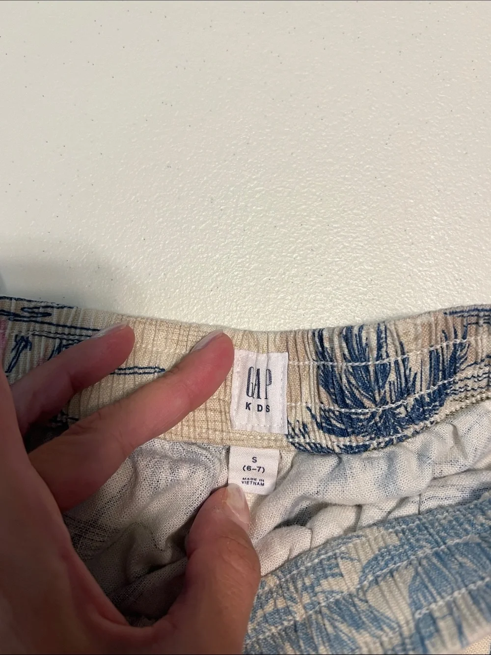 GAP Kids Tropical Palm Print Elastic Waist Pants - Blue & Cream